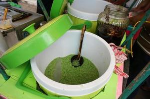 ice cendol is one of the traditional drinks in Indonesia. cendol ice is very fresh, it tastes sweet palm sugar with coconut milk. closeup photo