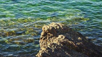 vagues de l'eau de l'océan s'écraser sur les rochers video