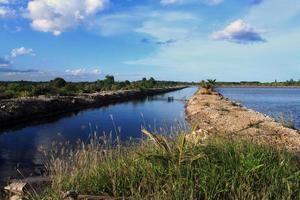 River at milkfish and tiger shrimp ponds photo