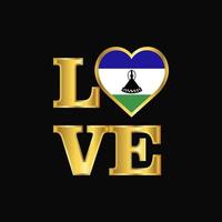 Love typography Lesotho flag design vector Gold lettering