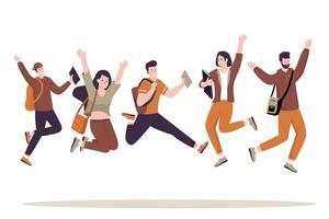 Modern collection of happy college students vector