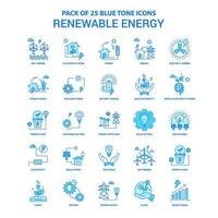 paquete de iconos de tono azul de energía renovable 25 conjuntos de iconos vector