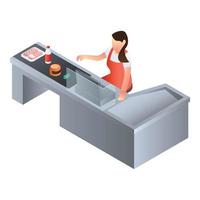 Woman cashier icon, isometric style vector