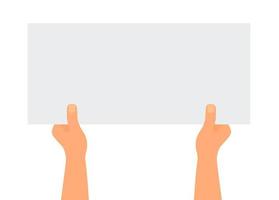 Flat illustration of hands holding a sheet of paper with place for text on a white background. Mockup notice. Read letter. Vector template for articles, brochures and your design.