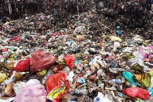 Sangatta, East Kalimantan, Indonesia, 03 August 2020 - Pile of domestic garbage in landfill dump site. photo