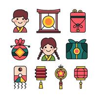 colecciones de iconos del festival coreano seollal vector