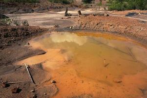 The Impact of coal mining on the environment. The mining location was abandoned without reclamation. Location at Sangatta, East Kalimantan, Indonesia. photo