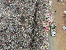 Aerial top view large garbage pile, Garbage pile in trash dump or landfill, photo