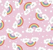 Cute seamless rainbow and clouds pattern. Cartoon style. vector