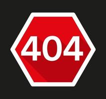 Red 404 error page not found with long shadow in flat style. Vector illustration