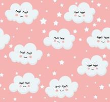 Cute seamless pattern smiling clouds vector