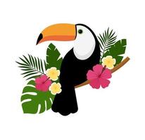 Vector image of a bright tropical Toucan bird on a white background. Colorful icon of tropical nature.