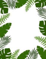 Green summer tropical background with exotic palm leaves and plants. Vector floral background.