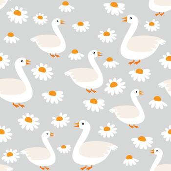 Seamless pattern in ducks and cloud childish pattern. vector