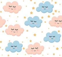 Cute seamless pattern smiling clouds vector