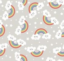 Cute seamless rainbow and clouds pattern. Cartoon style. vector