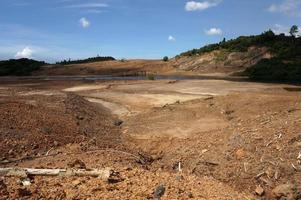 The Impact of coal mining on the environment. The mining location was abandoned without reclamation. Location at Sangatta, East Kalimantan, Indonesia. photo