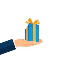 Hand holding out an gift box ready for you, vector illustration design.