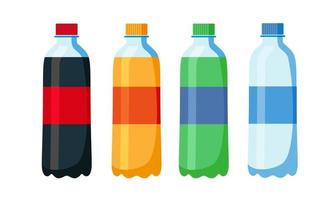 Set of soft drinks in plastic and aluminum packaging. Carbonated water with different flavors. Vector, illustration in flat style isolated on white background vector