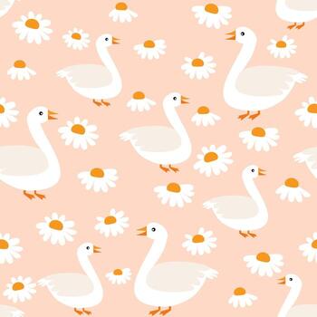 Seamless pattern in ducks and cloud childish pattern. vector