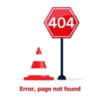 Red 404 error page not found with long shadow in flat style. Vector illustration