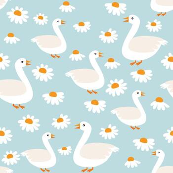 Seamless pattern in ducks and cloud childish pattern. vector