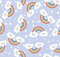 Cute seamless rainbow and clouds pattern. Cartoon style. vector