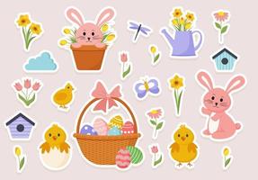 lindo juego de pegatinas de primavera de Pascua. vector