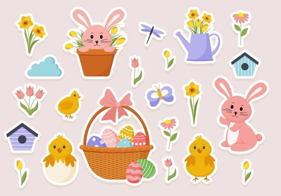 Cute Easter spring sticker set.