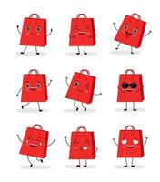 Cute happy funny shopping bags. Vector cartoon character illustration icon design.Isolated on white background