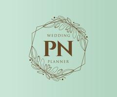 PN Initials letter Wedding monogram logos collection, hand drawn modern minimalistic and floral templates for Invitation cards, Save the Date, elegant identity for restaurant, boutique, cafe in vector