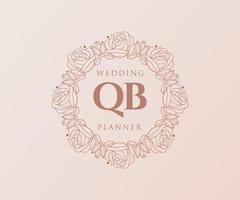 QB Initials letter Wedding monogram logos collection, hand drawn modern minimalistic and floral templates for Invitation cards, Save the Date, elegant identity for restaurant, boutique, cafe in vector