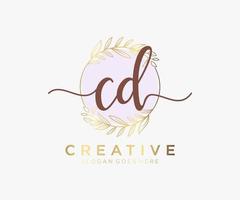 Initial CD feminine logo. Usable for Nature, Salon, Spa, Cosmetic and Beauty Logos. Flat Vector Logo Design Template Element.