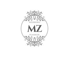 Colección de logotipos de monograma de boda con letras iniciales mz, plantillas florales y minimalistas modernas dibujadas a mano para tarjetas de invitación, guardar la fecha, identidad elegante para restaurante, boutique, café en vector