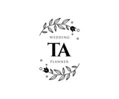 TA Initials letter Wedding monogram logos collection, hand drawn modern minimalistic and floral templates for Invitation cards, Save the Date, elegant identity for restaurant, boutique, cafe in vector