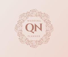 QN Initials letter Wedding monogram logos collection, hand drawn modern minimalistic and floral templates for Invitation cards, Save the Date, elegant identity for restaurant, boutique, cafe in vector