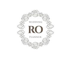 RO Initials letter Wedding monogram logos collection, hand drawn modern minimalistic and floral templates for Invitation cards, Save the Date, elegant identity for restaurant, boutique, cafe in vector