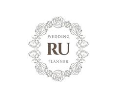 RU Initials letter Wedding monogram logos collection, hand drawn modern minimalistic and floral templates for Invitation cards, Save the Date, elegant identity for restaurant, boutique, cafe in vector