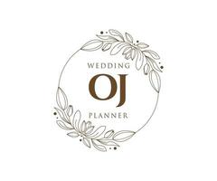 OJ Initials letter Wedding monogram logos collection, hand drawn modern minimalistic and floral templates for Invitation cards, Save the Date, elegant identity for restaurant, boutique, cafe in vector