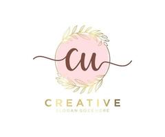 Initial CU feminine logo. Usable for Nature, Salon, Spa, Cosmetic and Beauty Logos. Flat Vector Logo Design Template Element.