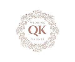 QK Initials letter Wedding monogram logos collection, hand drawn modern minimalistic and floral templates for Invitation cards, Save the Date, elegant identity for restaurant, boutique, cafe in vector