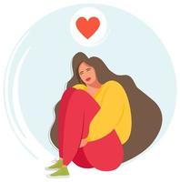 A happy and beautiful girl is sitting and thinking about love. Illustration of a pretty young woman in love. vector