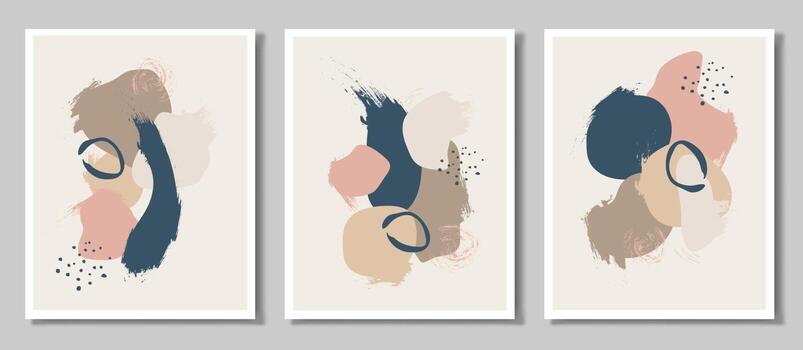 A set of three abstract backgrounds. Hand-drawn various figures and doodles. Modern trendy vector illustrations.