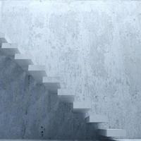 Concept concrete staircase exit in dark tunnel photo