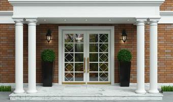 Classical entrance to a public building with columns photo