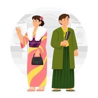 concepto de pareja del día de la mayoría de edad japonés vector