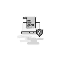 GDPR document on laptop Web Icon Flat Line Filled Gray Icon Vector