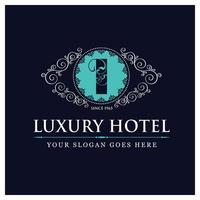 diseño de hotel de lujo con logo y vector de tipografía