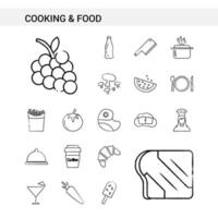 estilo de conjunto de iconos dibujados a mano de cocina y comida aislado en vector de fondo blanco