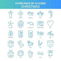 25 paquete de iconos de navidad futuro verde y azul vector